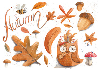 绘画 标题为“Autumn Owl” 由Iuliia Andriiets, 原创艺术品, 水彩