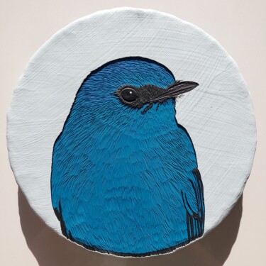 Schilderij getiteld "Verditer flycatcher…" door Iuliia Belova, Origineel Kunstwerk, Acryl