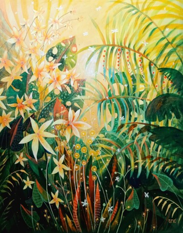Painting titled "Series "Tropical Fa…" by Iuliia Potashova, Original Artwork, Acrylic Mounted on Wood Stretcher frame
