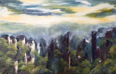 Painting titled "023 Huang shan 2022" by Iuliia Serpilina, Original Artwork, Oil Mounted on Wood Stretcher frame