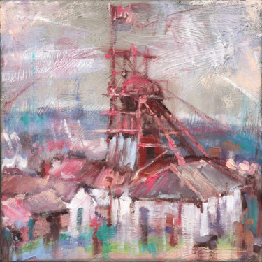 Painting titled "Industrial 6" by Tatiana Ivchenkova, Original Artwork, Oil Mounted on Wood Stretcher frame