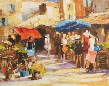 Painting titled "Marché aux poissons" by Ivan, Original Artwork, Oil