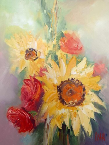 Malerei mit dem Titel "bouquet tournesol" von Ivan, Original-Kunstwerk, Öl