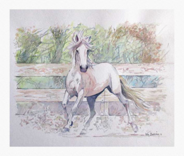 「cheval blanc」というタイトルの絵画 Ivan Boussionによって, オリジナルのアートワーク, 水彩画