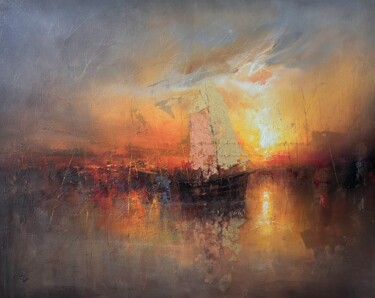 Pittura intitolato "Harbor of destroyed…" da Ivan Grozdanovski, Opera d'arte originale, Olio