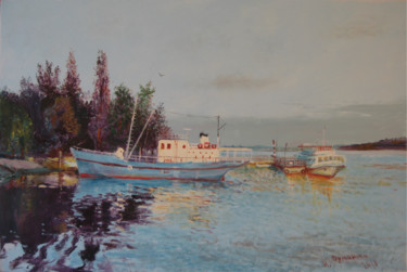 Painting titled "Evening on the Dnep…" by Ivan Ormanzhi, Original Artwork, Oil