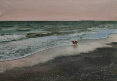Painting titled "Sea and doggy" by Ivan Ormanzhi, Original Artwork, Oil
