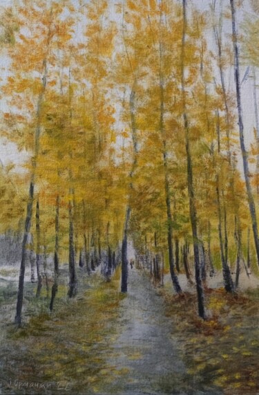 Painting titled "Autumn path in the…" by Ivan Ormanzhi, Original Artwork, Oil