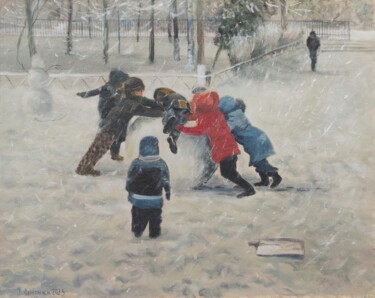 Painting titled "Big snowman" by Ivan Ormanzhi, Original Artwork, Oil