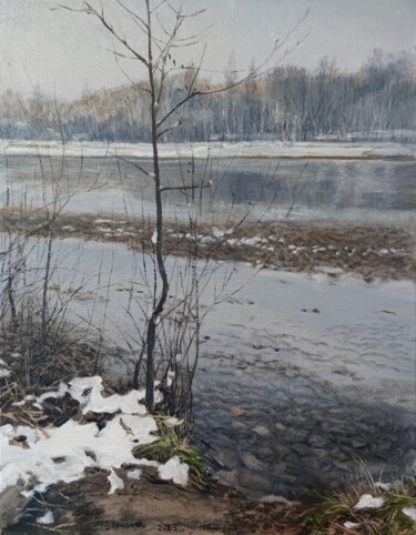 Painting titled "Winter river" by Ivan Ormanzhi, Original Artwork, Oil
