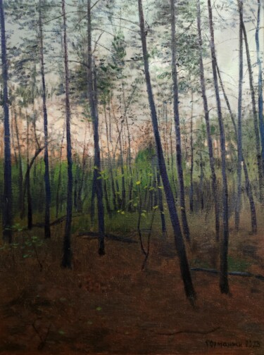 Painting titled "Evening forest" by Ivan Ormanzhi, Original Artwork, Oil