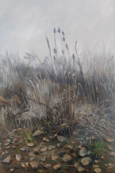 Schilderij getiteld "Winter River grass" door Ivan Ormanzhi, Origineel Kunstwerk, Olie