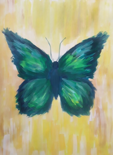 Malerei mit dem Titel "Emerald butterfly" von Ivan Skripel, Original-Kunstwerk, Tempera