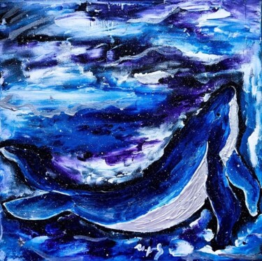 Картина под названием "The Space Whale" - Ivanna Mois, Подлинное произведение искусства, Акрил Установлен на Деревянная рама…