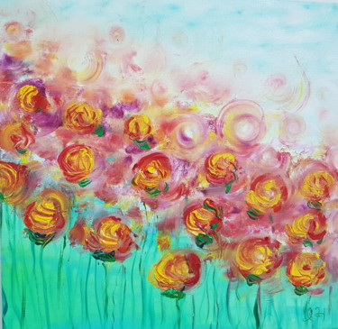 Peinture intitulée "Air roses" par Ivelina Hrytsylo, Œuvre d'art originale, Huile