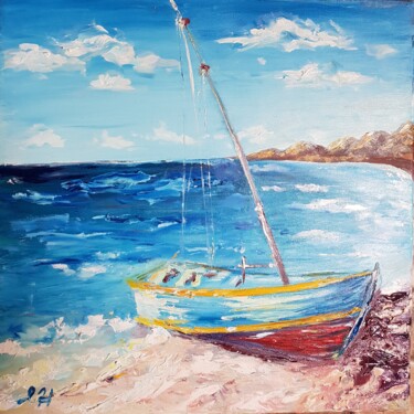 Malarstwo zatytułowany „boat in the sea” autorstwa Ivelina Hrytsylo, Oryginalna praca, Olej