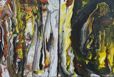 Painting titled "Yellow 2 Set Fluid…" by Iveta Zaharova (Kārkla), Original Artwork, Acrylic