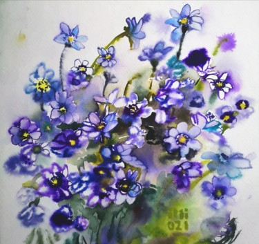 绘画 标题为“Blue Flowers” 由Im, 原创艺术品, 水彩