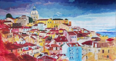 Malarstwo zatytułowany „Lisboa, Alfama” autorstwa Ivo Antunes, Oryginalna praca, Akryl Zamontowany na Drewniana rama noszy