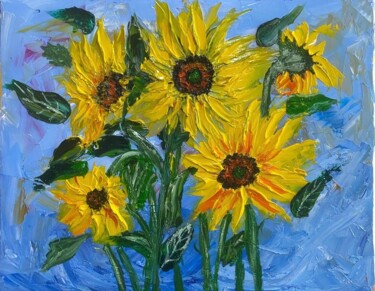 Картина под названием "Подсолнухи (Sunflow…" - Ивонна Каракушьян (АРАКВИ), Подлинное произведение искусства, Масло