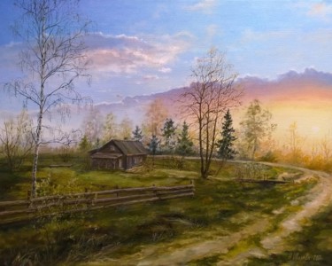 Painting titled "Апрельский закат" by Nadezhda Ivanova, Original Artwork, Oil