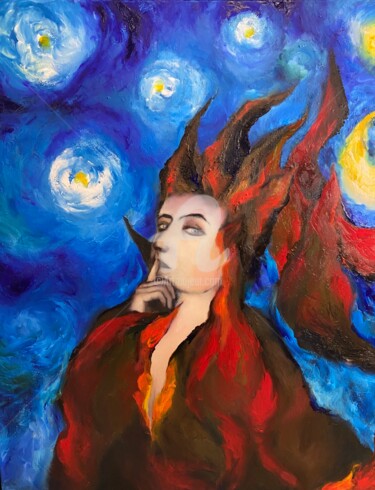 제목이 "La nuit étoilée"인 미술작품 Izla로, 원작, 기름 나무 들것 프레임에 장착됨