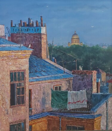 "Landscape roofs oil…" başlıklı Tablo Юлия Муравейникова tarafından, Orijinal sanat, Petrol Ahşap Sedye çerçevesi üzerine mo…