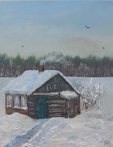 绘画 标题为“Oil painting winter…” 由Юлия Муравейникова, 原创艺术品, 粉彩 安装在木质担架架上