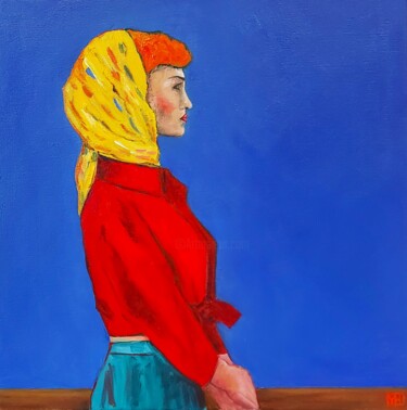 Painting titled "The Red Shirt" by Iuliia Muraveinikova, Original Artwork, Oil Mounted on Wood Stretcher frame
