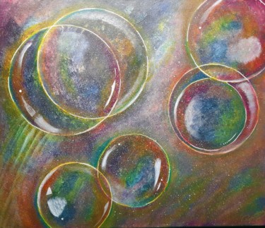 Ζωγραφική με τίτλο "Bubbles in the sky" από Poussy, Αυθεντικά έργα τέχνης, Ακρυλικό