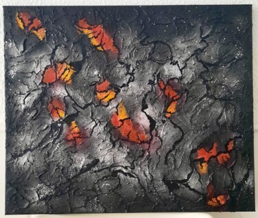 Painting titled "Volcano Lava" by Poussy, Original Artwork, Acrylic