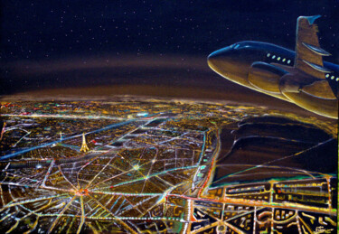 Pittura intitolato "Paris by Flight" da J.Lemki, Opera d'arte originale, Acrilico