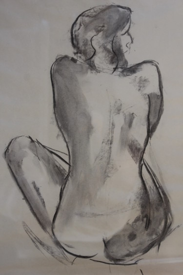 Dessin intitulée "zittend naakt" par J.M. Mondria, Œuvre d'art originale, Fusain
