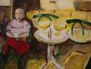 Peinture intitulée "vrouw in café" par J.M. Mondria, Œuvre d'art originale, Acrylique