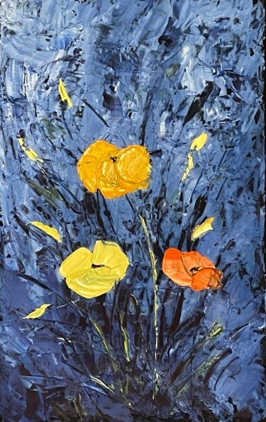 Painting titled "Bouquet d'eschschol…" by J-Ph Verselin, Original Artwork, Oil Mounted on Wood Stretcher frame