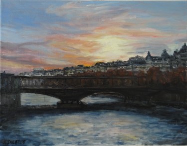 「PARIS le pont Bir-H…」というタイトルの絵画 Julien Saletteによって, オリジナルのアートワーク, オイル ウッドストレッチャーフレームにマウント