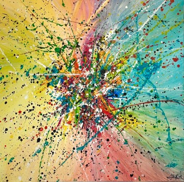 Schilderij getiteld "Colorful Star" door J.Teyche, Origineel Kunstwerk, Acryl