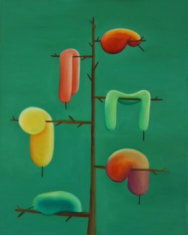 Painting titled "LAZY FRUITS ON THE…" by J Wang, Original Artwork, Oil