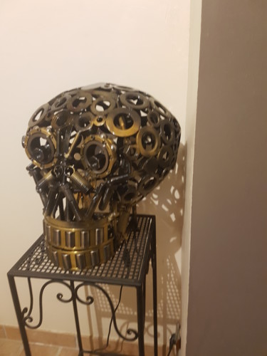 Sculptuur getiteld "skull head tete de…" door Jacques Veinante (jackart), Origineel Kunstwerk, Metalen