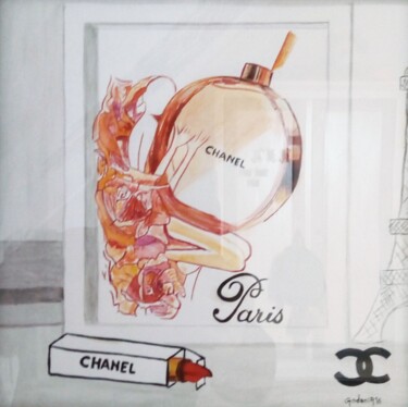 Painting titled "CHANEL1" by Jackie Godenir, Original Artwork, Watercolor Mounted on Cardboard