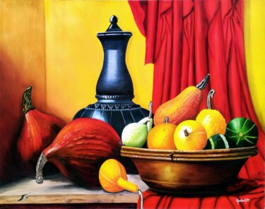 Painting titled "Etain et Coloquintes" by Jackie Godenir, Original Artwork, Oil