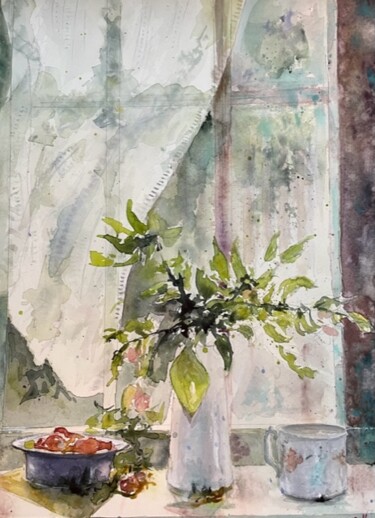 Painting titled "Le rideau" by Jacky Bellaguet, Original Artwork, Watercolor