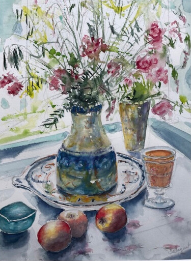 Pintura titulada "Le vase de fleurs d…" por Jacky Bellaguet, Obra de arte original, Acuarela
