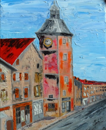 Peinture intitulée "Tour de l'horloge -…" par Jacky Monka, Œuvre d'art originale, Huile