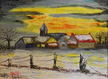 Pintura titulada "village-en-hiver (2)" por Jacky Monka, Obra de arte original, Oleo