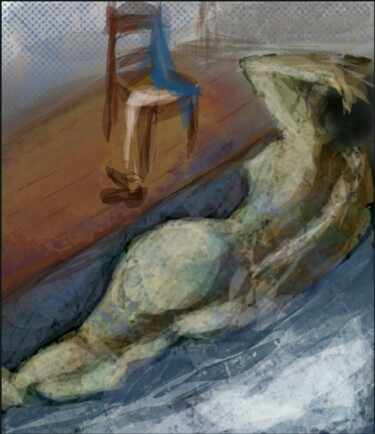 Digitale Kunst getiteld "La femme allongée s…" door Jacky Patin, Origineel Kunstwerk, Digitaal Schilderwerk