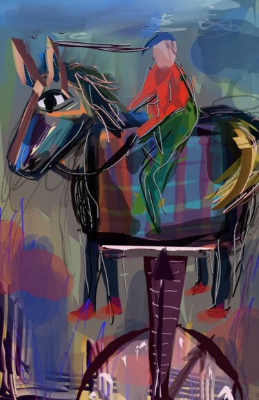 Digitale Kunst mit dem Titel "La pesée du jockey.…" von Jacky Patin, Original-Kunstwerk, Digitale Malerei