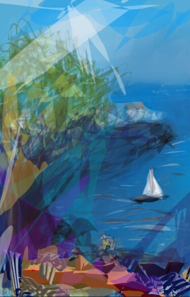 Arts numériques intitulée "Bord de mer..." par Jacky Patin, Œuvre d'art originale, Peinture numérique