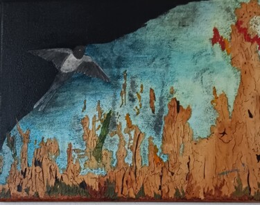 Peinture intitulée "L envol" par Jacqueline Chatelain, Œuvre d'art originale, Encre Monté sur Châssis en bois