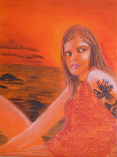 绘画 标题为“Jeune femme au tato…” 由Jacqueline Claux (Jaklinclo), 原创艺术品, 粉彩 安装在纸板上